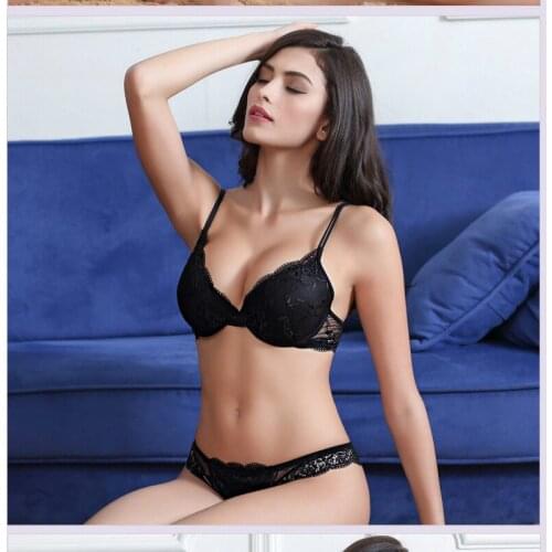Sexy Lingerie Sets Womens Lace Embroidery Lingerie Black Brassiere Fashion Thin Deep V-neck Push Up Underwear