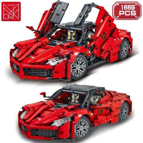 Technical MOC Stunt Racing Car Building Blocks Expert Red Racing Sports Vehicle Enlighten Bricks Toys for Boys Adult 18 Gifts