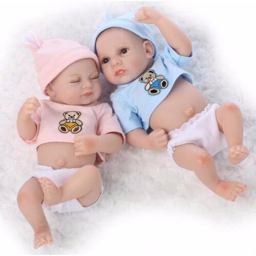 NPK DOLL Mini boy girl Dolls Reborn Handmade Toys 10 inch Full Silicone Reborn Babies Twins bebe reborn Doll Kids Gift