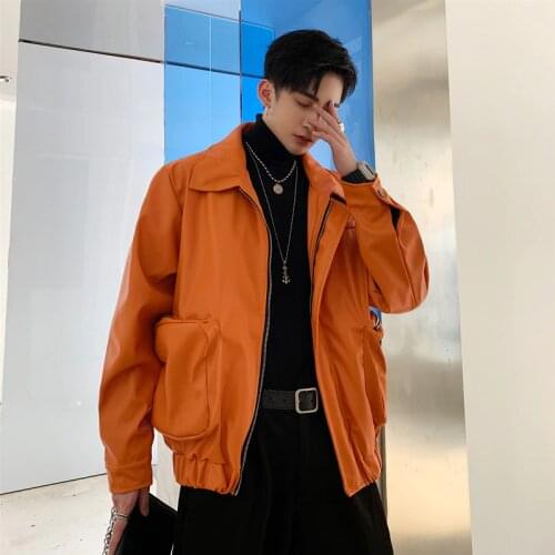 Men Vintage Loose Casual Leather Jacket Male Streetwear Hip Hop Faux Fur Short Bomber Jacket Outerwear Stage Costumes