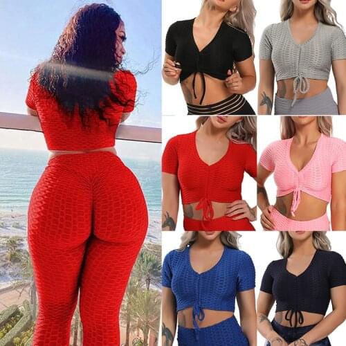 Fittoo Summer Women Sports Top Bras Sling Textured Short Sleeves Womens T-shirts For Fitness Workout Running Top Women Gym Bras