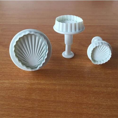 Hot 3pcs Seashell Sugarcraft Cookie Cutter Plunger Cutter Candy Cake Paste Decoration Cutter Tool 3D Cookie Baking Mould