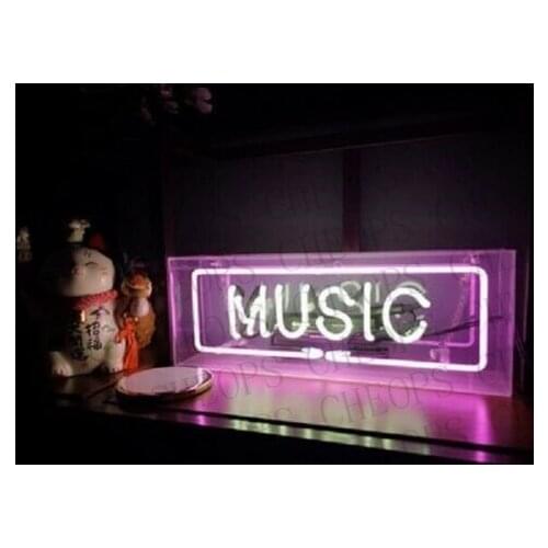 Music White Acrylic Box Gift Neon Signs Real Glass Tube Beer Bar Pub Bedroom Wall Homeroom Girlsroom Party Decor Lamp 14"x5"