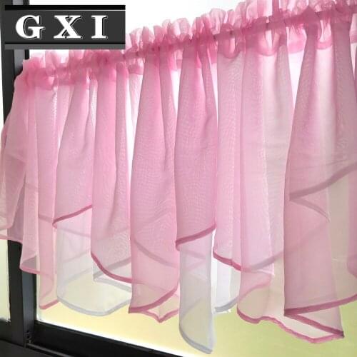 Pink and White Solid Tulle Curtain Regular Wave Edge Living Room Curtains Short Sheer Kitchen Balcony Window Drape
