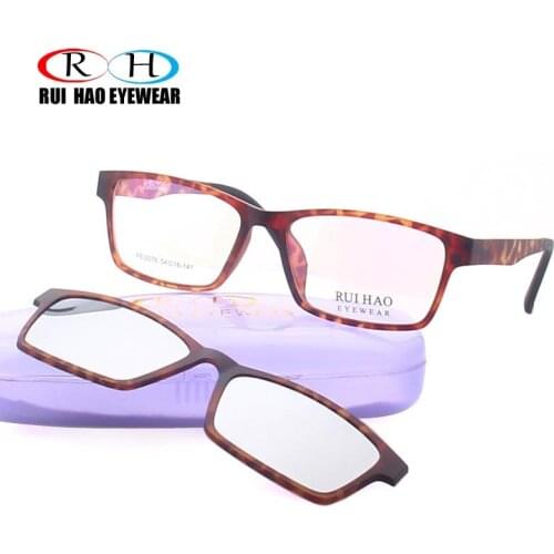 Fashion Optical Eyeglasses Frame Leopard Spectacles Rectangle Glasses Frame Prescription Glasses Polarized sunglasses clip on
