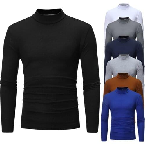 Autumn Winter T-shirts Men Tight Fitting Warm Tops Pure Color Versatile Long Sleeve T Shirt Basic Slim Casual Tops