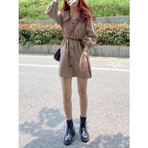 2021 Women Plaid Women Dress Spring Autumb High Waist Party Dresses Korean Style Women Clothing Vestidos De Mujer Casual WPY2775