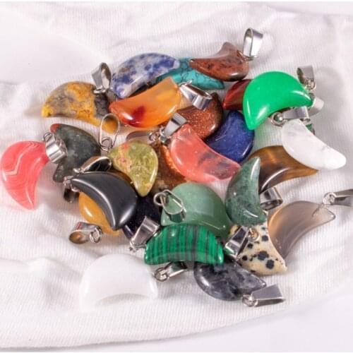 Wholesale 30Pcs/lot Moon Pendant Natural Stone Beads For Earrings Necklaces Bracelet DIY Jewelry Making Handcrafted TBV008