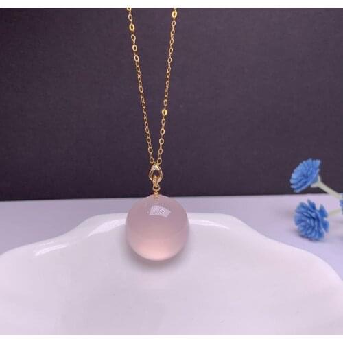 SHILOVEM 18k yellow gold real natural ROSE QUARTZ pendants classic wholesale Fine women gift none necklace 16mm mymz161688fj