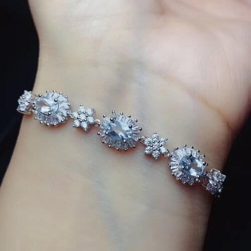 Natural and Real Aquamarine Bracelet Free shipping Natural real Aquamarine 925 sterling silver Fine jewelry