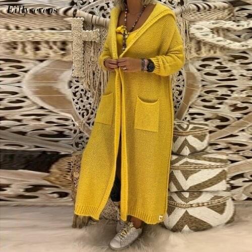 Sweater Jumper Long Cardigan Knitted Jacket Womens Oversized Outwear Sleeve Coat Hooded Ladies Sweat Tunic Female Coat