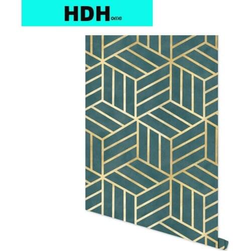 Dark Green Geometric Hexagon Self Adhesive Wallpaper Golden Striped Peel and Stick Contact Paper Shelf Liner Vinyl Wallpaper