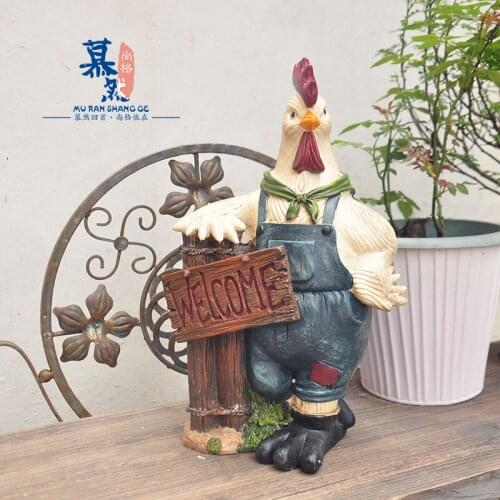 FUNNY CHICKEN WELCOME SIGN AMERICAN ORNAMENT SPECIAL SHOP DECORATION RESIN ANIMAL CRAFT GIFT