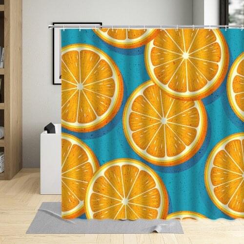 Tropical Fruit Shower Curtain Oranges Banana Lemon Watermelon Printing Pattern Bathroom Decor Waterproof Washable With Hook Set