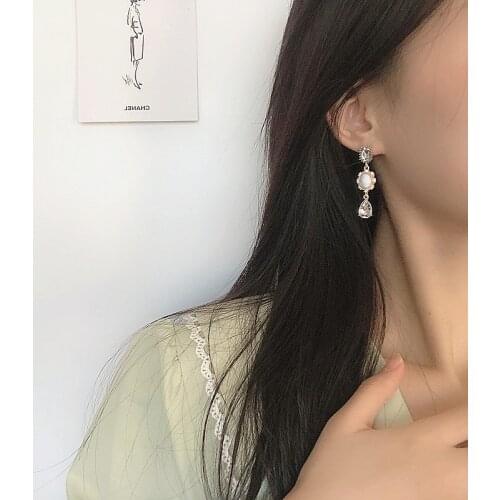 TIMEONLY Temperament Waterdrop Crystal Long Dangle Earring for Women Girls Charms Accessories Wedding Gifts Delicate Earrings