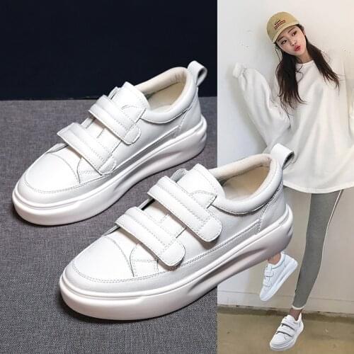 Koovan Womens Sneakers 2020 Spring New Genuine Leather White Shoes Female Single Shoe Thick Bottom Sponge Cake Casual Shoes