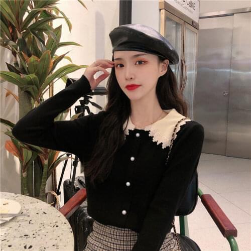 Woman Sweaters Lace Lapel Knitwear Womens Autumn Winter Coat Womens Sweater Long Sleeve Pullover