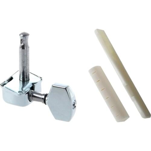 1 Set Semiclosed Guitar String Tuning Pegs Tuners Machine Heads 3L + 3R & 2 Pcs Guitar Strings Pillow Bone Bridge
