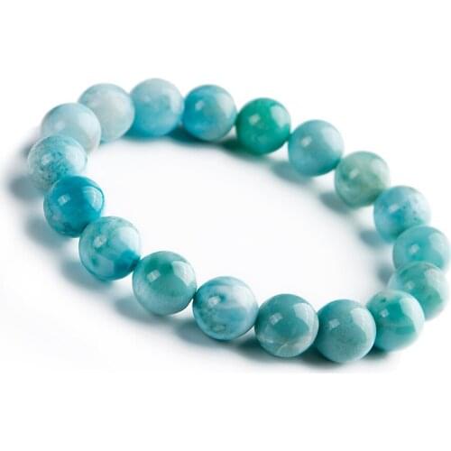 11mm Natural Genuine Blue Larimar Stone Crystal Stretch Round Beads Bracelet Woman Jewelry