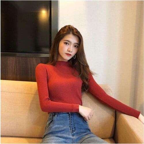 2020 New-coming Autumn Winter Turtleneck Pullovers Sweaters Primer shirt long sleeve Short Korean Slim-fit tight sweater