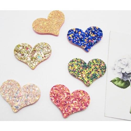 50pcs 3.8*2.8cm Glitter Heart Padded Patches Appliques For Clothes Sewing Supplies DIY Hair Bow Decoration,Gril Hair Accessories