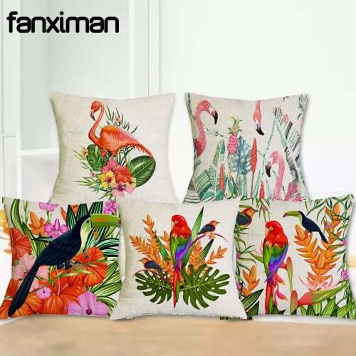 Fanximan Customized Tropic Plant Flower Birds Cushion Cover 45X45cm Flamingo Pillow Cases Pillow Covers Bedroom Sofa Decoration