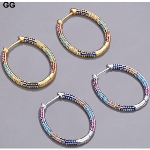GuaiGuai Jewelry 40mm 18K Gold Color Plated Oval Circle Cubic Zirconia CZ Pave Hoop Earrings For Women