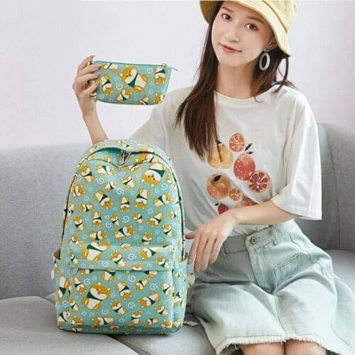 2pcs/set Canvas Backpack for Women Korean Style School Bag for Teenage Cute Cartoon Animal Printing Backpack MD0208
