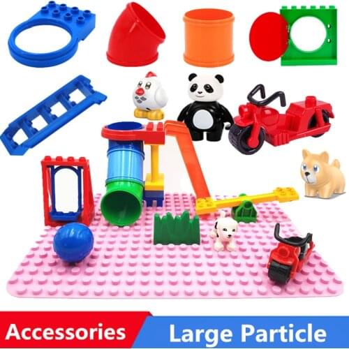Big Size Diy Building Blocks Accessories Tube Seesaw Swing Motorbike Compatible with Duploed Toys for Children Kids Gift