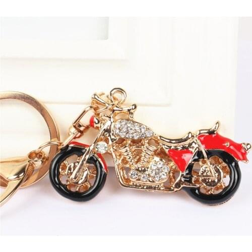 Red Motor Motorcycle Bicycle Bike Pendant Charm Rhinestone Crystal Keyring Key Chain for Handbag Purse Bag Carkey Wedding Gift