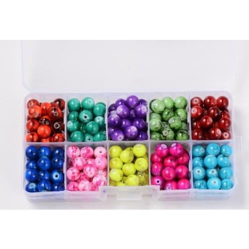 8mm Mixed Color Round Drawbench Glass Beads for jewelry making DIY Hole: 1.3mm; about 24pcs/compartment, 240pcs/box