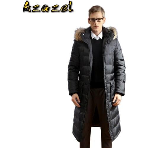 AYUSNUE White Goose Down Jacket Men Long Winter Coat Raccoon Fur Collar Plus Size warm Mens Down Jackets 2020 91608 KJ3095
