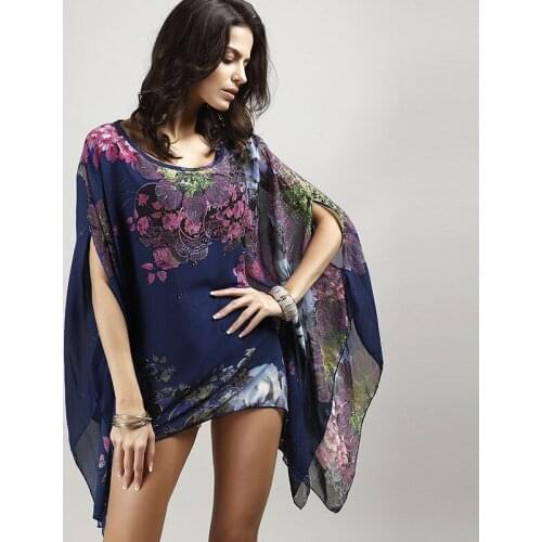 Hot 2017 Fashion Batwing Sleeve Floral Print Bohemian Dress Women Vintage Summer Style Choffin Dress Plus Size Women Clothing