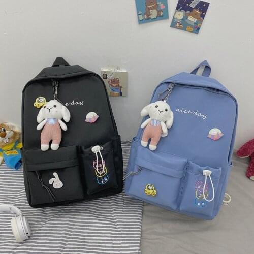 Kawaii School Bags For Teenager Girls 2021 Cute Women Backpack Badge Travel Bagpack Nylon Bookbag Waterproof Schoolbag Backbag