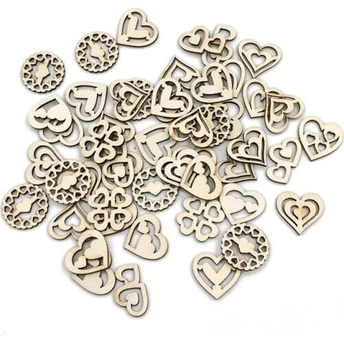 50PCS Wood Heart Shape Slices Mini Laser Cuts Wood Shapes, Hearts Theme Wood Burning, Making Ornaments