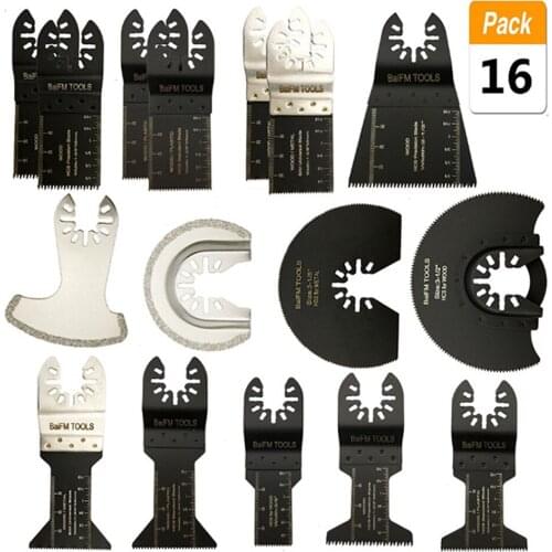 16 Pcs Oscillating Multi Tool Saw Blades Kit For Renovator Power Tools As Fein Multimaster,Dewalt,Ryobi Wood Metal Cutting Tools