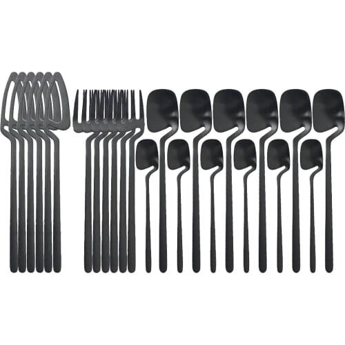 24Pcs Black Cutlery Set Stainless Steel Tableware Set Knives Forks Coffee Spoons Dinnerware Set Western Silverware Flatware Set