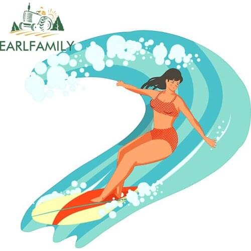 EARLFAMILY 13cm x 12.3cm for Summer Surfing Car Stickers RV Funny Decal Graffiti Motorcycle Windows Windshield Scratch-Proof