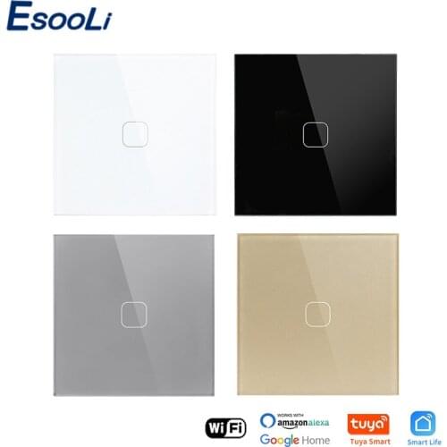 EsooLi EU Standard 1 Gang Tuya/Smart Life WiFi Wall Light Touch Switch Crystal Glass Panel Wireless Control Touch Light Switch