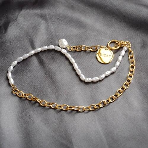 Stainless Steel Freshwater Pearls Link Chain Necklaces For Women Toggle Clasp OT Buckle Choker Collar Nice Jewelry Drop Shipping