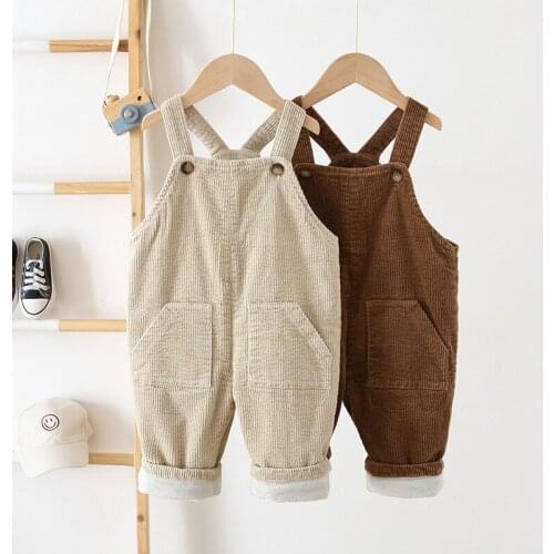 2020 New Kids Plus Velvet Overalls Fashion Solid Korean Thicken Loose Jumpsuit For Boys Girls Toddler Baby Warm Corduroy Overall