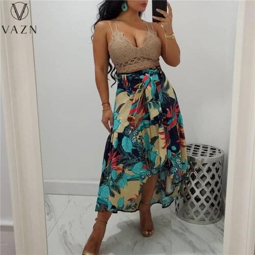 VAZN 2021 New Bohemian Free Retro Joker Chiffon Young Europe And America High Waist Women A-Line Midi Skirts
