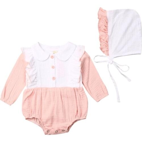 Toddler Girl Clothes 2019 Cute Kids Baby Girl Clothes Long Sleeve Ruffle Bodysuit Jumpsuit Hat 2pcs Outfit Set