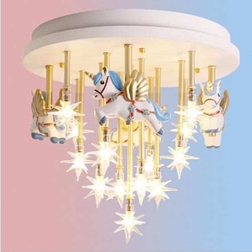 Childrens room ceiling lamp stars creative warmth Pegasus boys and girls princess room thousand paper cranes Nordic Light Fixtu
