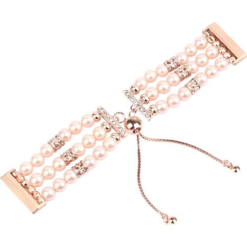 Natural pearl Straps for Fitbit Sense and Versa 3 Smartwatch Accessories Handmade Beaded Elastic Replacement Bracelet Wristband