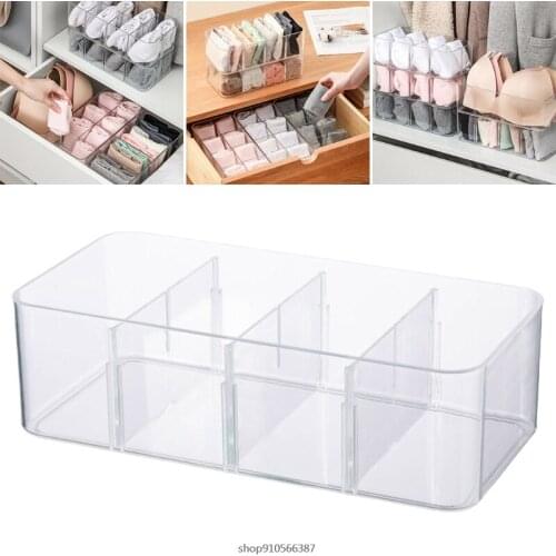 Clear Acrylic Underwear Drawer Organizer Box 4/8 Grids Compartment Divided Closet Storage Bin Stackable Socks Shelf wholesales