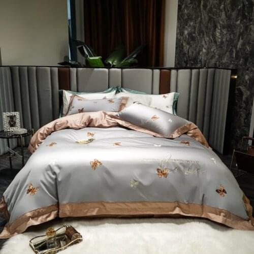 Luxury Chic Embroidery Butterfly Duvet Cover Set 600TC Egyptian Cotton Soft 4Pcs Bedding Comforter Cover Bed Sheet Pillowcases