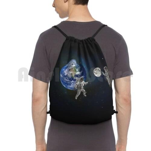 Spaceball Backpack Drawstring Bag Riding Climbing Gym Bag Space Earth Moon Astronaut Stars Ball Play Sport Esa Science Nerd