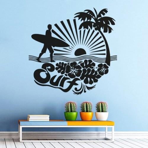 Surfing Sports Wall Sticker Sea Palms Vinyl Wall Poster Sea Palm Tree Wall Decal Surfer Lover Gift Surfboard Wall Murals AZ226