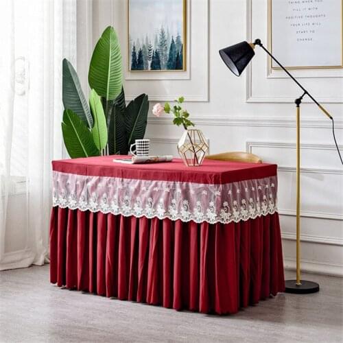 100% Polyester Visa Table Skirt With Table Cloth Table Cover Wedding Table SKirting With Lace For Party Banquet Birthday Decor